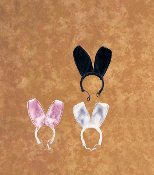 Rubies Bunny Ears-Plush White, black, pink, and white bunny ears headbands with plush fabric and adjustable band for costume or playful use.