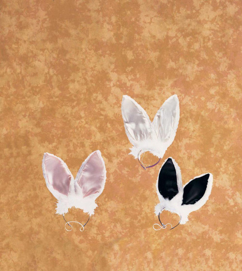Rubies Bunny Ears-Dlx Deluxe - White, white bunny ears costume headbands with fluffy fur trim, soft satin lining, and adjustable headbands for costumes or dress-up.