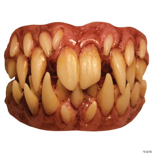 Trick or Treat Studios Fang Teeth - IT, realistic fake vampire fang teeth set with sharp, pointed teeth and pink gum detail for horror costume or decoration.