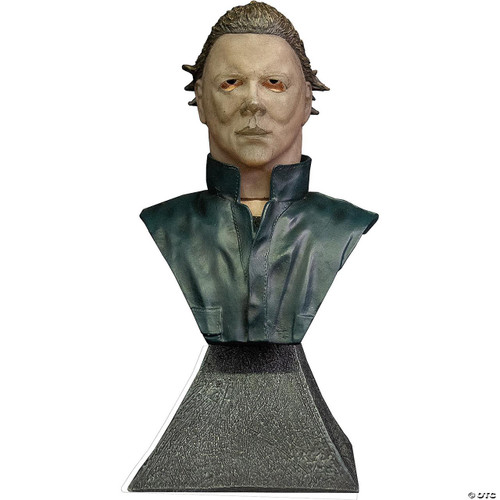 Trick or Treat Studios Michael Myers Mini Bust Collectible Decoration, realistic bust of Michael Myers with mask and dark clothing, on a textured pedestal base.