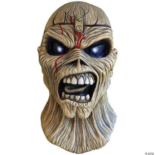 Trick or Treat Studios Piece Of Mind Mask - Iron Maiden, detailed horror skull mask with angry expression, dark eye sockets, open mouth showing teeth, and realistic textured skin for Halloween cosplay or costume parties.