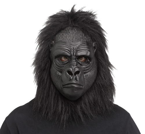 Fun World Gorilla Mask, realistic black gorilla costume mask with detailed facial features and faux fur hair.