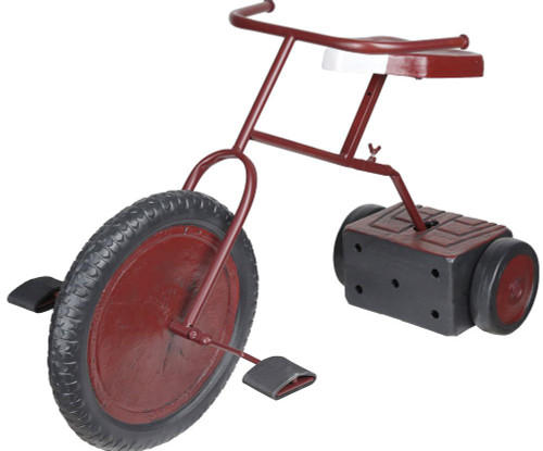 Morris Animated Ghostly Tricycle Prop, a red and black Halloween decoration featuring a vintage-style tricycle with spooky ghostly accents.
