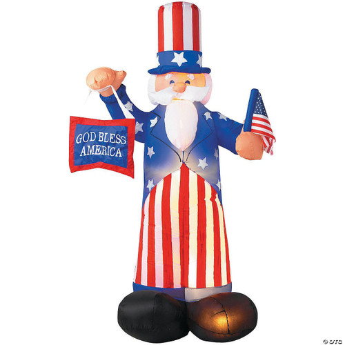 Sunstar Uncle Sam6' Airblown Inflatable, large patriotic inflatable decoration featuring Uncle Sam with a flag and a 'God Bless America' banner.