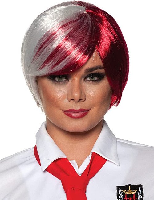 Crunchyroll Anime Cosplay Wig White/Red Short Bob-Women's Officially Licensed 