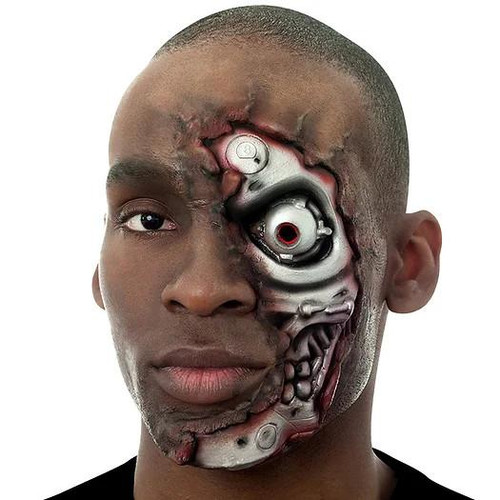 Woochie Terminal Woochie Appliance, prosthetic makeup mask with half-human, half-cyborg face design showing mechanical and organic details.