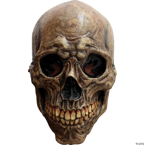 Ghoulish Ancient Skull Mask, realistic Halloween mask resembling a weathered old skull with hollow eye sockets and detailed teeth.
