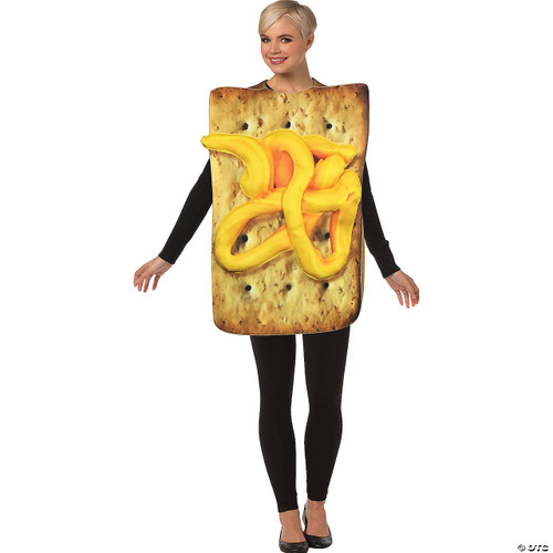 Rasta Imposta Cracker With Cheezy Cheese, novelty costume resembling a saltine cracker with a yellow cheese topping.