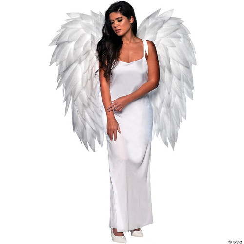 Underwraps Angel Wings 40" Featherless White, white angel wings with layered feather-like design.