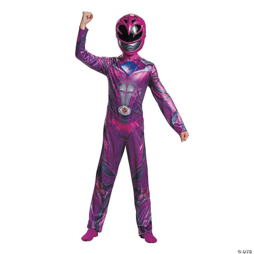 Disguise Power Ranger™ Costume Classic Pink Child, pink and purple superhero costume with a helmet, designed for kids for dress-up or cosplay.