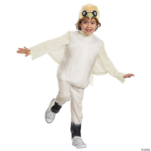 Disguise The Little Mermaid Scuttle Disney's Costume- Toddler, child wearing a seagull costume with a beak and fluffy headpiece, smiling and posing with arms spread wide.