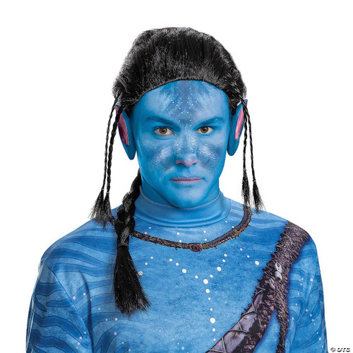 Disguise Jake Sully Classic Wig- Adult, realistic cosplay wig styled to resemble the character Jake Sully from Avatar, with long black hair and braided accents for adult costume.