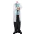 A Holiday Company Animated Light-Up 5 Ft. 2" Standing Shaking Headless Skeleton Doctor Halloween Decoration, featuring a spooky skeleton figure dressed as a doctor with a blood-stained scalp, wearing a lab coat and black pants, holding a skull, perfect for Halloween decor.