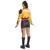 Dracula House KPop Demon Hunters™ Rumi Hero Look Deluxe Costume-Adult, back view of a person wearing a colorful racing-inspired jacket, black shorts, knee-high socks, and platform shoes.