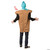 Rasta Imposta Cold Brew Coffee Costume - Adult, person wearing a humorous coffee cup costume with coffee bean design, straw and blue hat, side view showing back of costume.