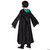 Disguise Harry Potter Slytherin Robe Deluxe - Child, a child wearing a black wizard robe with a green hood, inspired by Slytherin house from Harry Potter, front view.