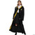 Disguise Harry Potter Hogwarts Deluxe Robe Adult, a woman wearing a black robe with Hogwarts crest, a white shirt, and a yellow-lined hood, resembling Harry Potter from the Harry Potter series.
