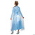 Disguise Elsa Deluxe Adult Costume - Frozen 2, Back view of a woman wearing a long, shimmering blue Elsa dress with a cape and intricate snowflake designs, styled for a Frozen 2 themed costume party.
