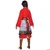 Disguise Mulan Hero Red Dress Deluxe Costume, side view of a woman wearing a traditional red costume with layered skirt, detailed patterns, and brown boots, portraying the heroic character Mulan.