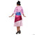 Disguise Mulan Deluxe Costume Adult, woman in a vibrant pink and blue satin Chinese princess dress with sheer overlay cape and high heels.