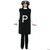 Rasta Imposta Salt Shaker Costume - Adult, woman wearing a black salt shaker costume with a large letter 'P' on the front and a salt shaker hat, suitable for costume parties or themed events.