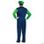 Disguise Super Mario Brothers Luigi Adult Deluxe Costume, front view of costume on male mannequin showing green hat, blue jumpsuit with green sleeves, and white gloves.