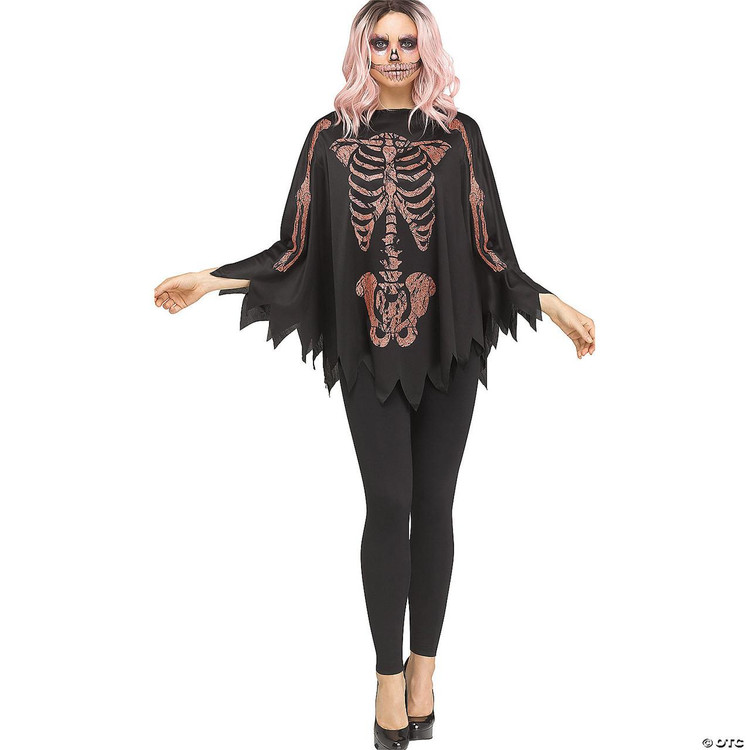 Fun World Poncho Rose Gold/Glitter Skeleton - Adult  