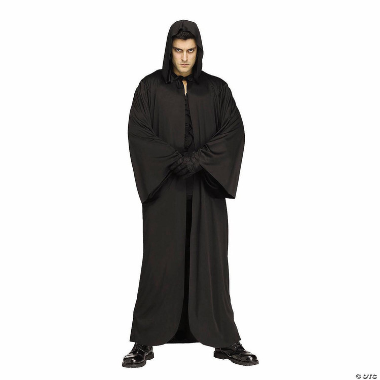 Fun World Hooded Full-Length Black Polyester Robe - One Size 