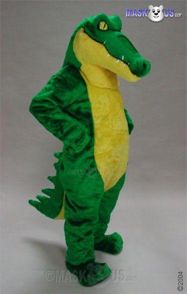 Mask US Croc Mascot Costume, a full-body green crocodile mascot costume with a yellow belly and large head featuring a friendly expression.