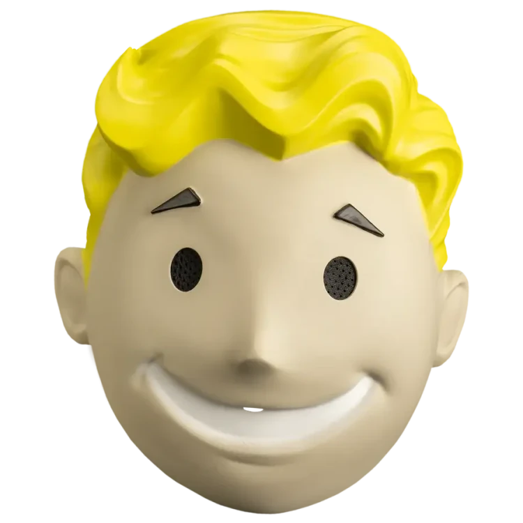 Trick or Treat Studios Fallout™ Retro Vault Boy Plastic Mask - One Size, yellow-haired Vault Boy character face mask with cheerful expression, black eye holes, and sculpted details.