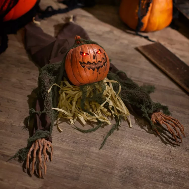 Animated Light-Up 35" Crawling Pumpkin Head Man with Sound Halloween Decoration