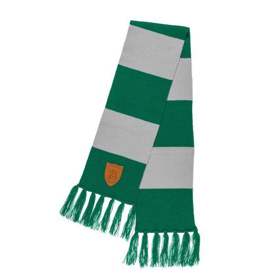 Disguise Harry Potter™ Slytherin House Crest Scarf, green and gray striped scarf with Slytherin emblem and fringed ends.