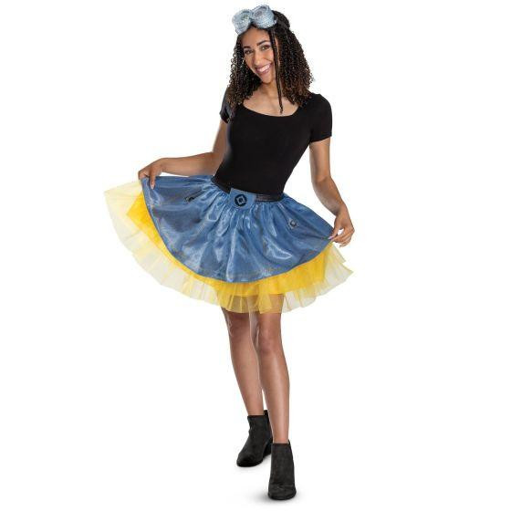 Disguise Minions™ Tutu Costume Kit, woman wearing Minions-themed tutu skirt with yellow and blue colors and Minions character details.