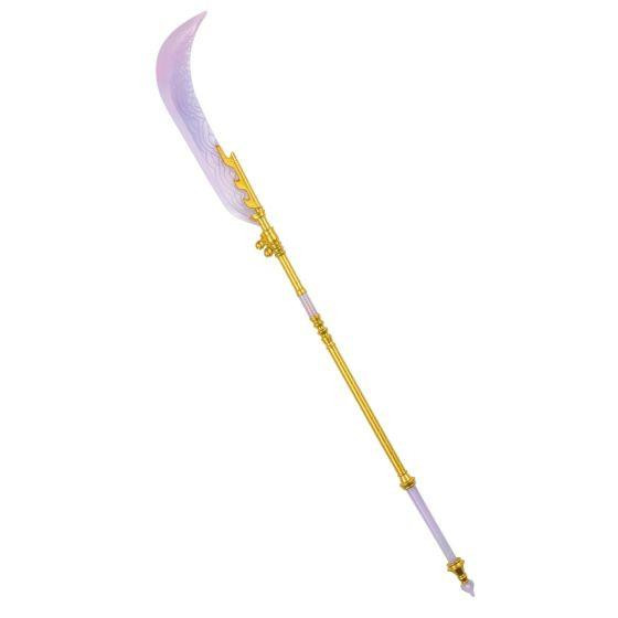 Disguise KPop Demon Hunters™ Mira Moon Blade Costume Accessory, a fantasy-themed staff with a crescent-shaped blade, purple and gold details, and intricate design for cosplay or costume parties.