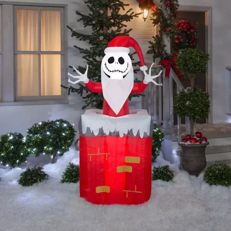 Gemmy Airblown Inflatable Light-Up The Nightmare Before Christmas Animated Jack Skellington in Chimney Decoration, Christmas outdoor holiday yard ornament.