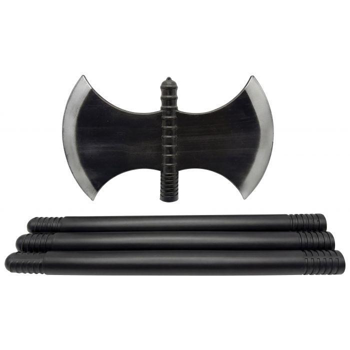 Fun World Axe Weapon Accessory, black plastic axe with four interchangeable black plastic handle extensions.