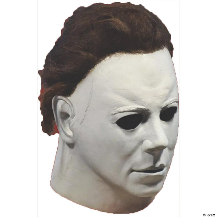 Trick or Treat Studios Michael Myers Deluxe Mask - Halloween 1978, white mask with brown hair, black eye holes, and a serious facial expression.
