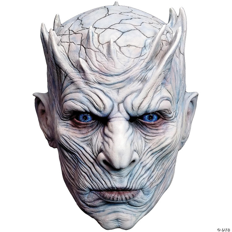 Trick or Treat Studios Night King Mask - Game Of Thrones Season 8, realistic latex mask with detailed textured skin, blue eyes, and iconic horn and cracked ice-like forehead design.