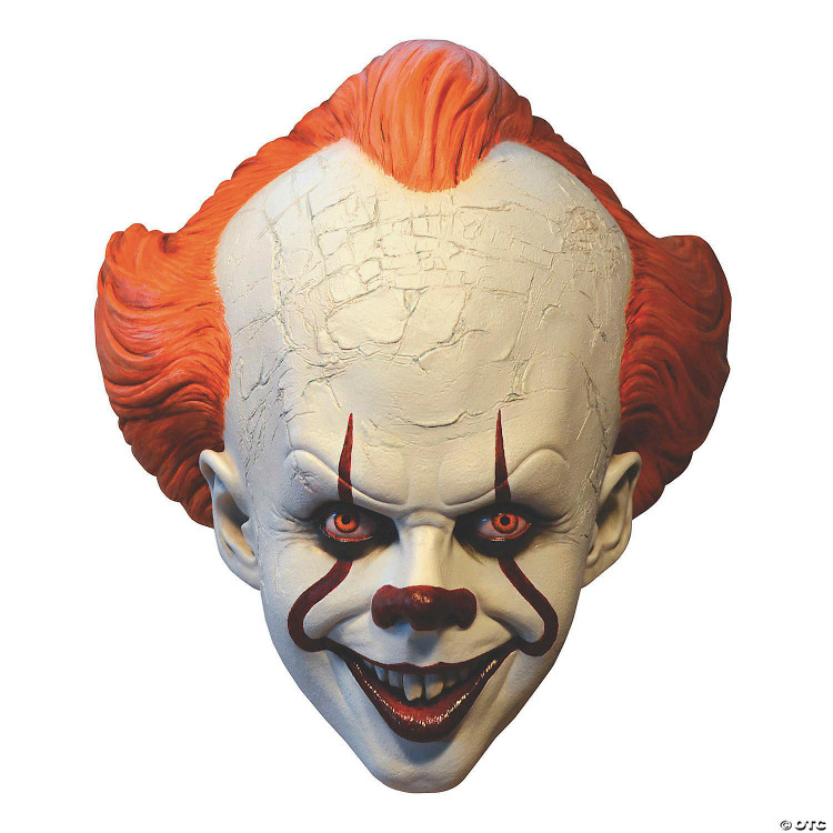 Trick or Treat Studios Pennywise Standard Mask - IT, detailed clown mask featuring orange hair, cracked white face paint, and menacing eyes.