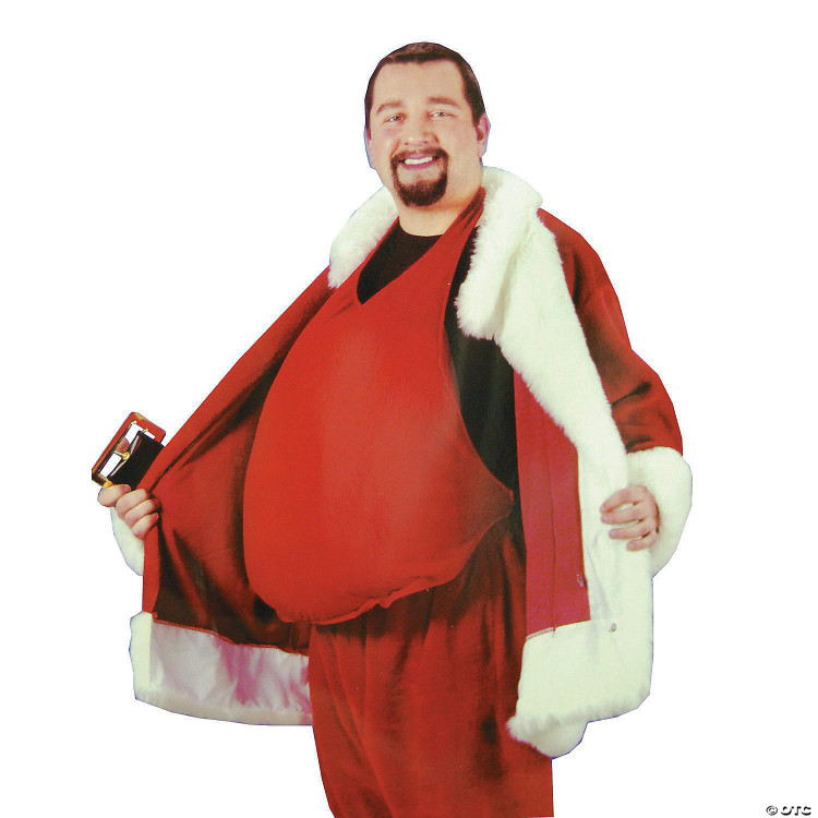 Fun World Santa Belly Stuffer, man dressed in Santa costume with padded belly and red coat with white fur trim.