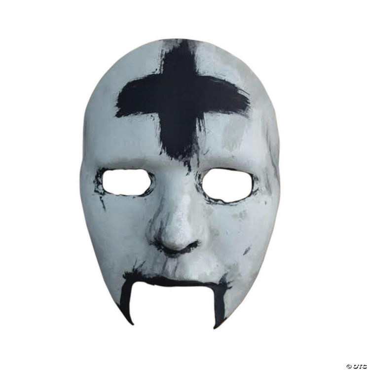Trick or Treat Studios Plus Mask - The Purge, white horror mask with black painted crosses and beard detail, designed for Halloween costumes and costume parties.