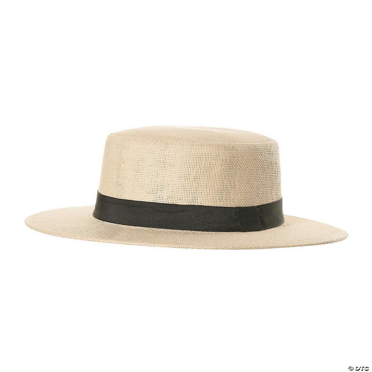 Underwraps Straw Hat With Black Band - Adult, beige straw hat with wide brim and black ribbon detail.