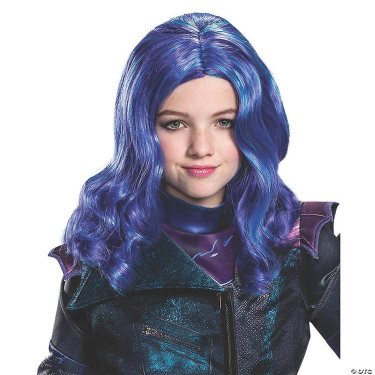 Disguise Descendants Mal Wig- Child, vibrant blue and purple long wavy costume wig for kids.