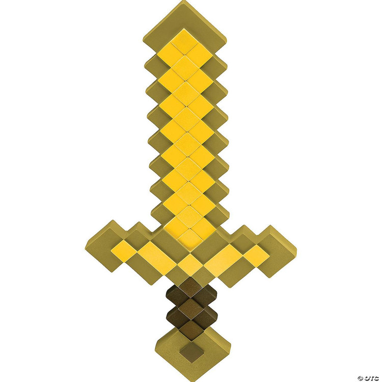 Disguise Minecraft Sword Gold, pixelated gold-colored toy sword resembling a Minecraft sword.