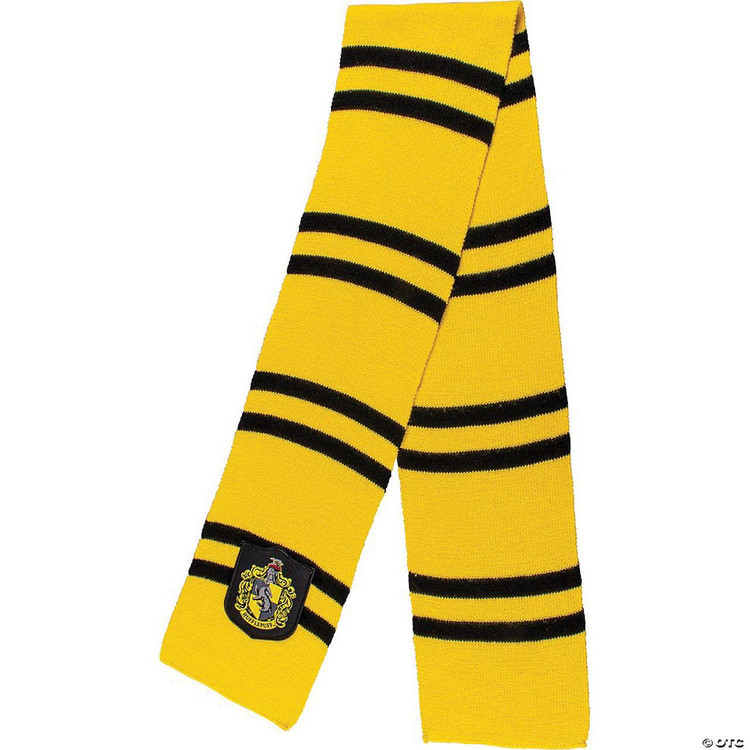 Disguise Harry Potter Hufflepuff Scarf, yellow scarf with black stripes and Hufflepuff crest patch.