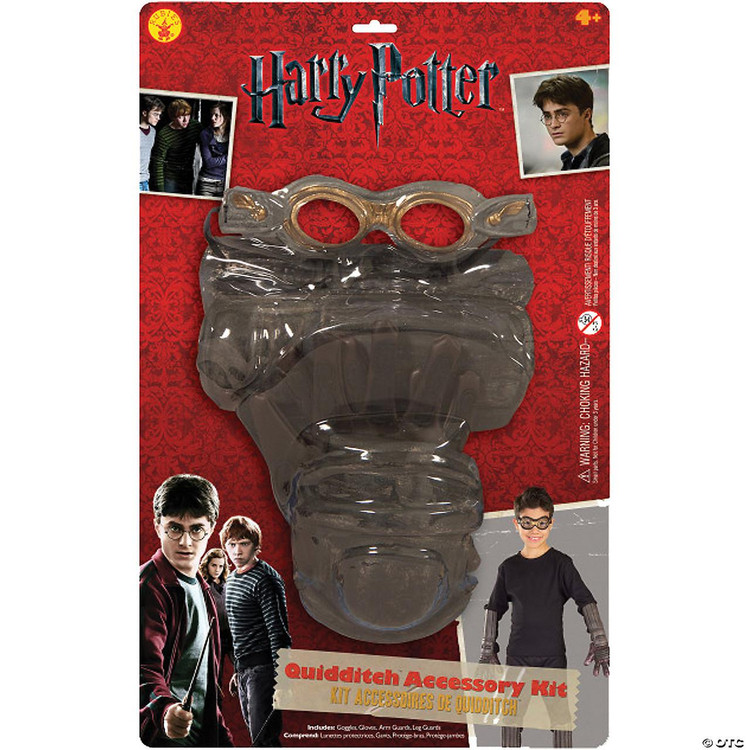 Rubies Deluxe Quidditch Accessory Kit - Harry Potter for Child, including goggles, arm guard, and log quaffle accessory, designed for immersive Harry Potter Quidditch game play.