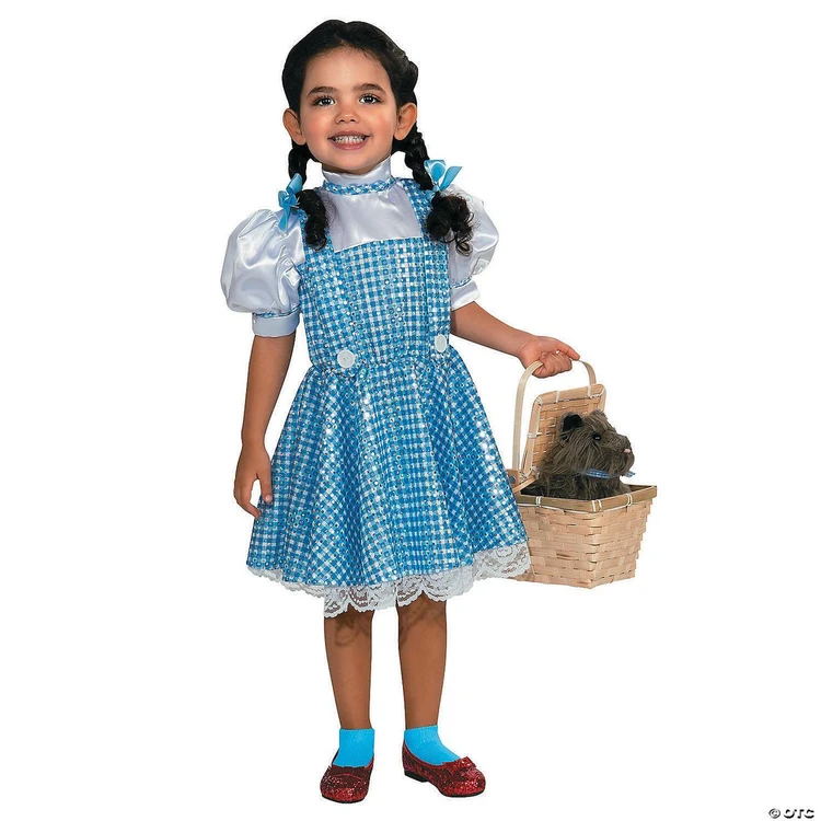 blue gingham dress dorothy Girls Wizard of Oz Halloween Costume-Size Small 4/6 The garment should be laid flat Rubies Costumes Wizard of Oz
