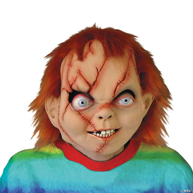 Zagone Seed Of Chucky Latex Mask, realistic horror mask of Chucky from Child's Play with detailed scars and distressing features.