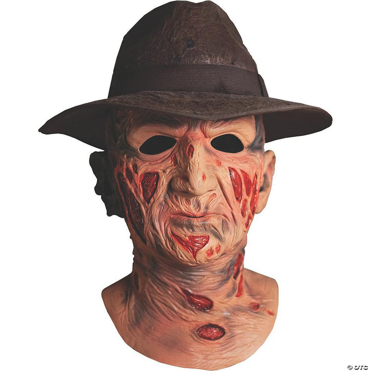 Trick or Treat Studios Freddy Deluxe Mask With Hat - A Nightmare On Elm Street, terrifying Freddy Krueger horror mask with detailed scars, hollow eyes, and a brown fedora hat.