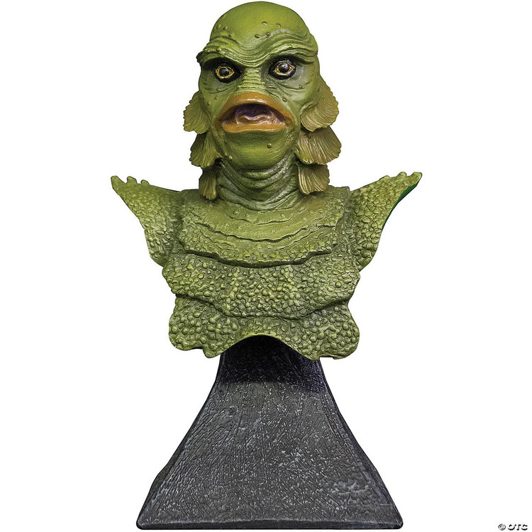 Trick or Treat Studios Gillman Mini Bust, detailed green creature bust with textured skin and fish-like features on a stand.